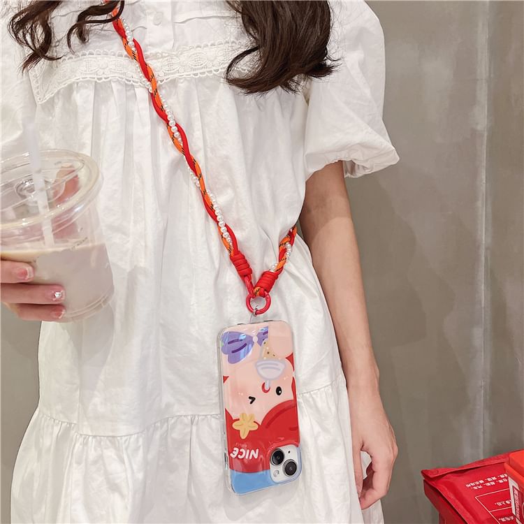 Phone Faux Braided with Lanyard Pad Pearl