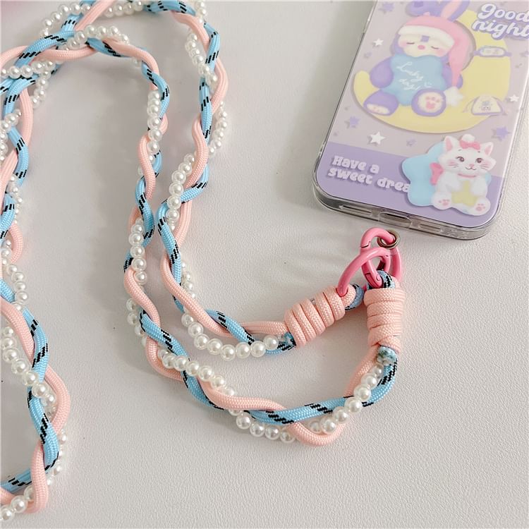Phone Faux Braided with Lanyard Pad Pearl