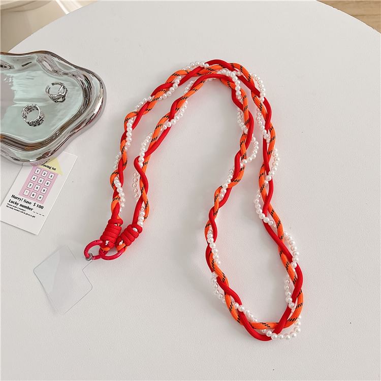 Phone Faux Braided with Lanyard Pad Pearl