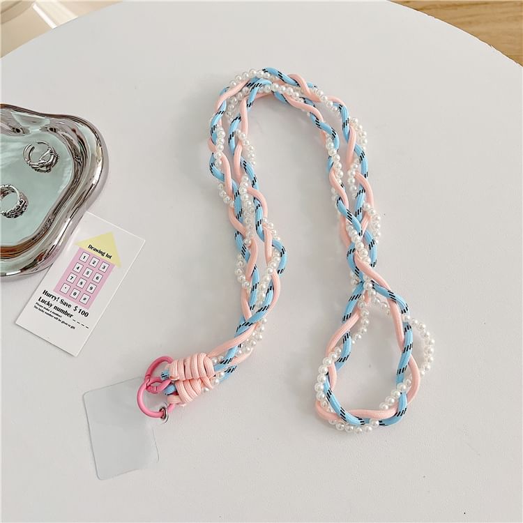 Phone Faux Braided with Lanyard Pad Pearl