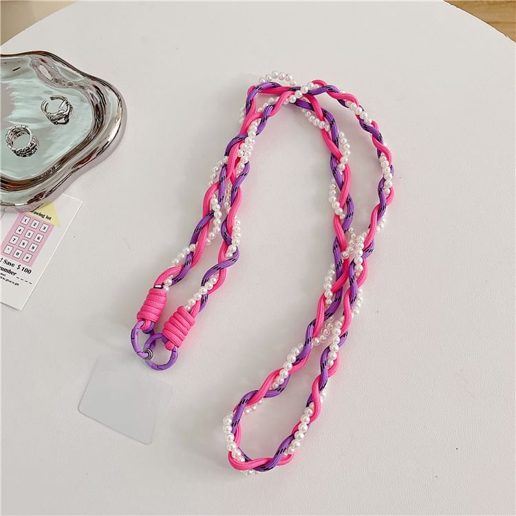 Phone Faux Braided with Lanyard Pad Pearl