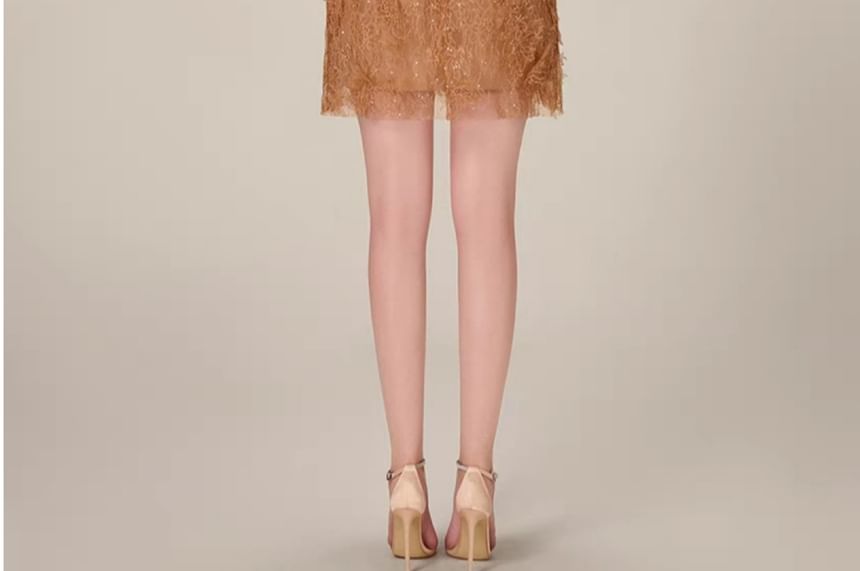 Long-Sleeve Crewneck Lace Mini Bodycon Dress