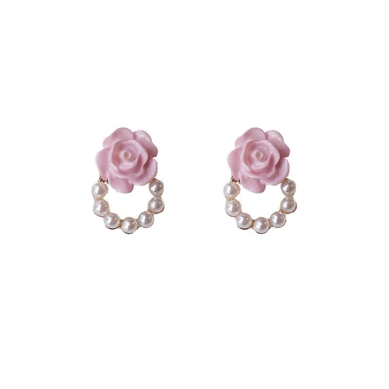 Stud Pearl Floral Faux Earring Alloy
