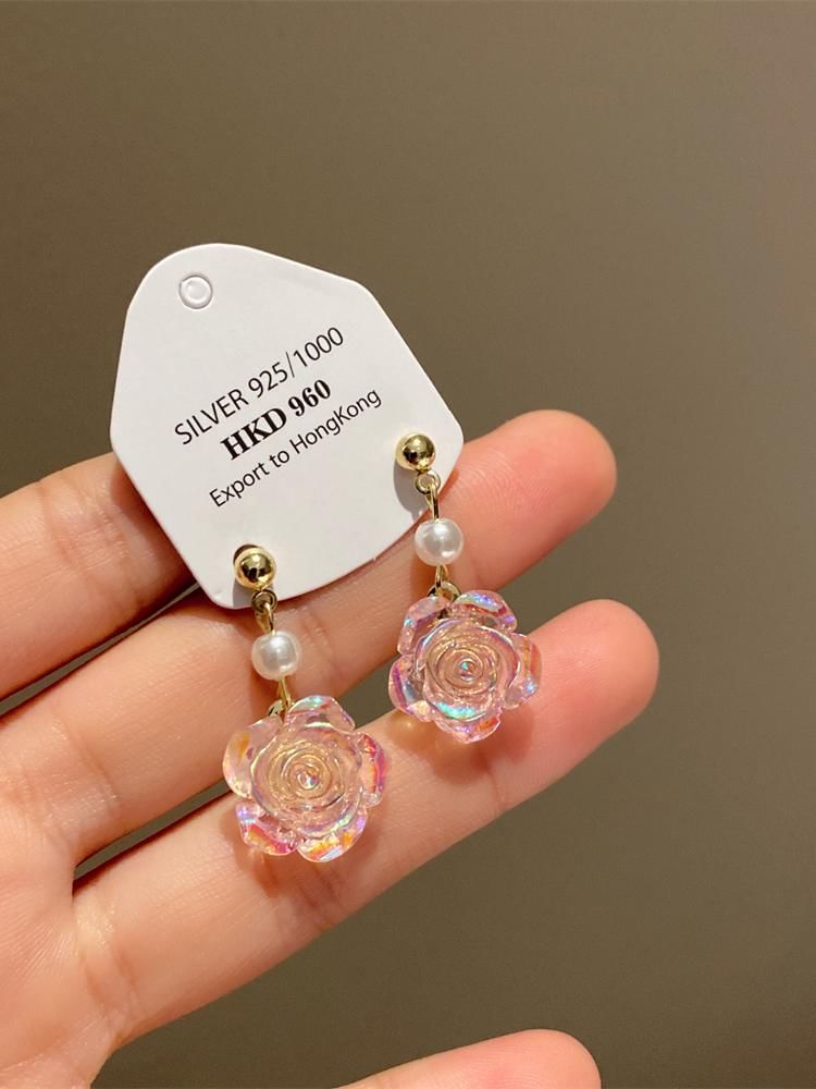 Faux Dangle Earring Alloy Floral Pearl