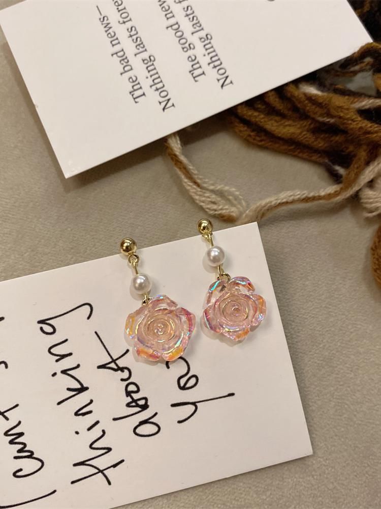 Faux Dangle Earring Alloy Floral Pearl