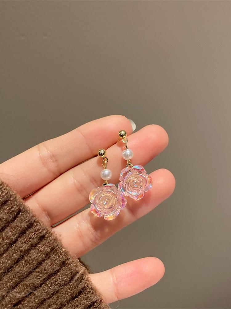 Faux Dangle Earring Alloy Floral Pearl