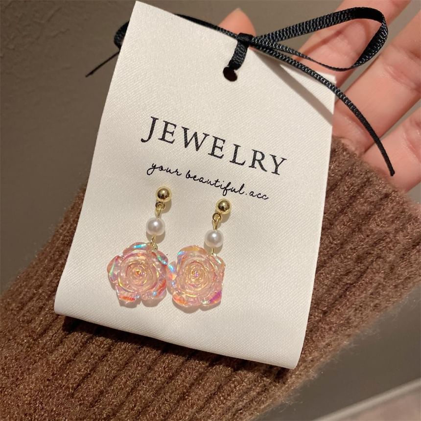 Faux Dangle Earring Alloy Floral Pearl