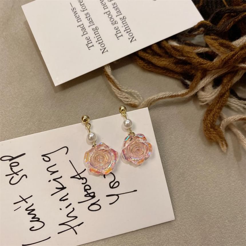Faux Dangle Earring Alloy Floral Pearl