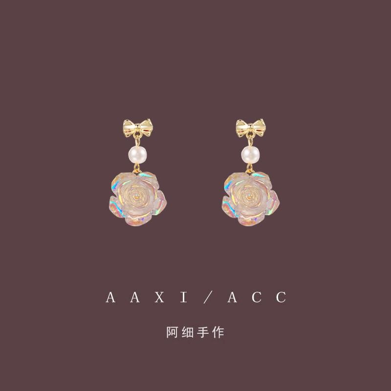 Faux Dangle Earring Alloy Floral Pearl