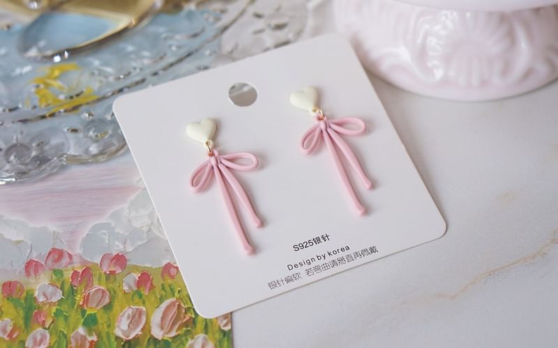 Heart Bow Earring Alloy Drop