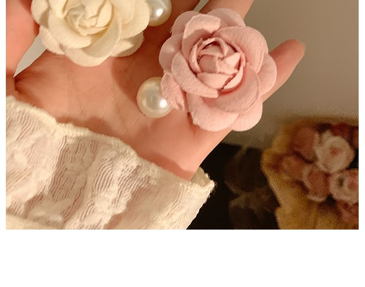 Faux Hair Clip Pearl Fabric Floral