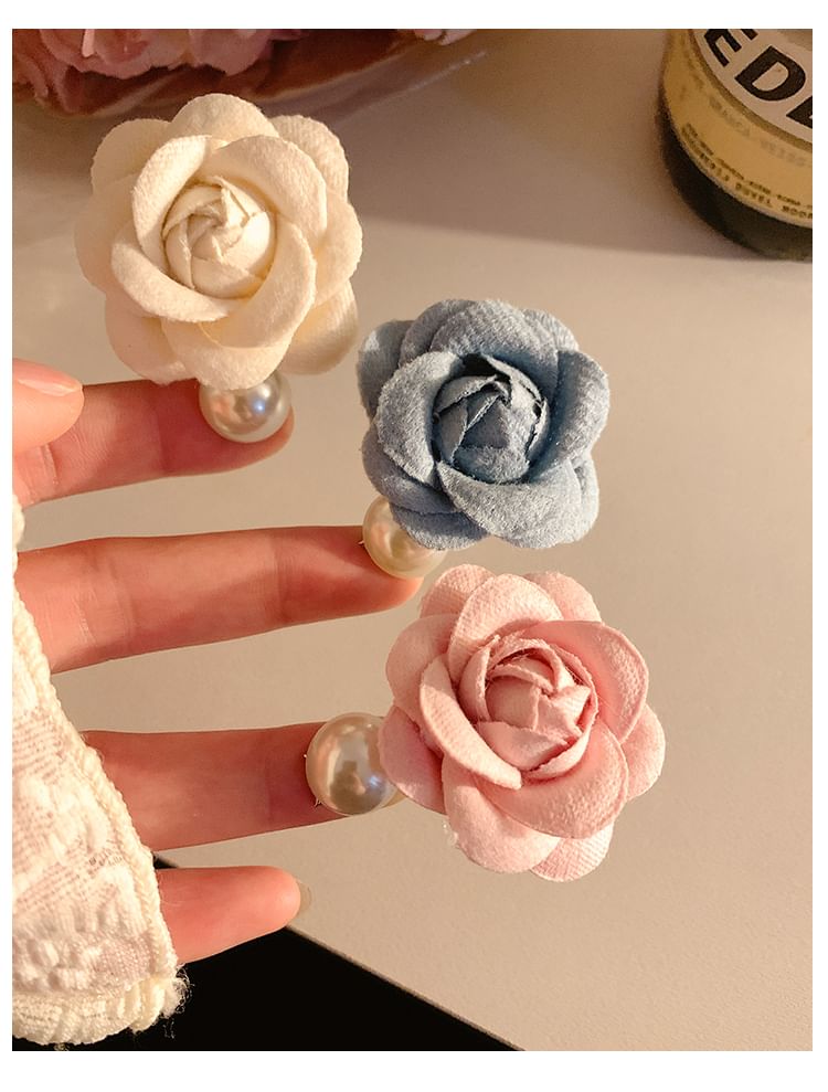 Faux Hair Clip Pearl Fabric Floral