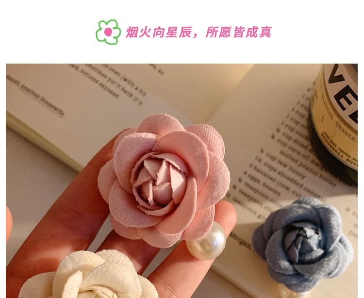 Faux Hair Clip Pearl Fabric Floral