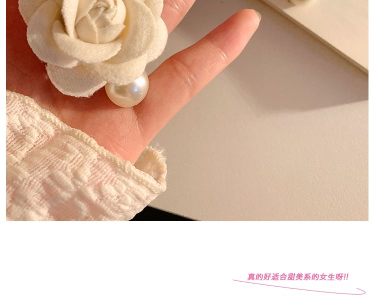 Faux Hair Clip Pearl Fabric Floral