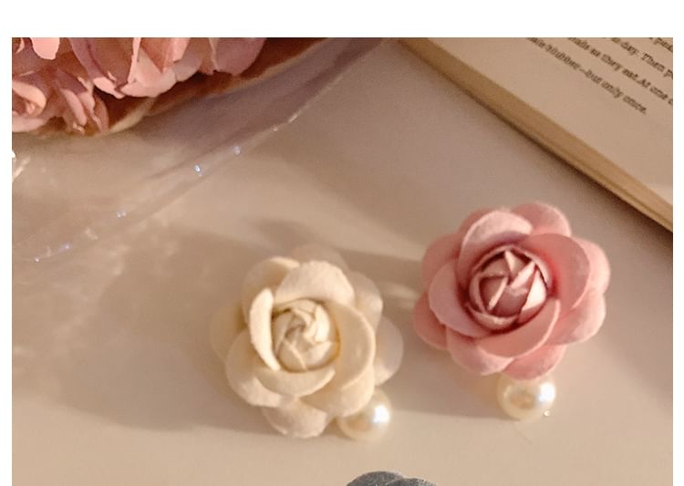 Faux Hair Clip Pearl Fabric Floral