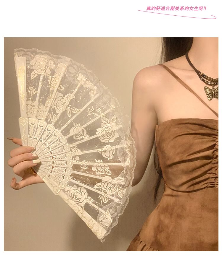 Hand Lace (Various / Set Floral Designs) Foldable Choker Fan