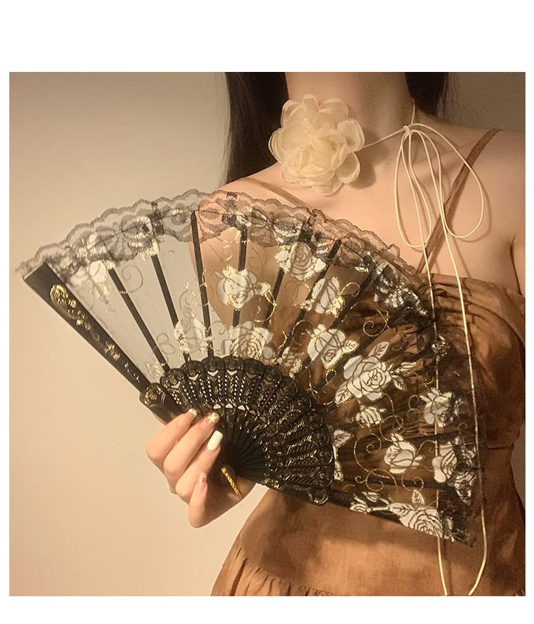Hand Lace (Various / Set Floral Designs) Foldable Choker Fan