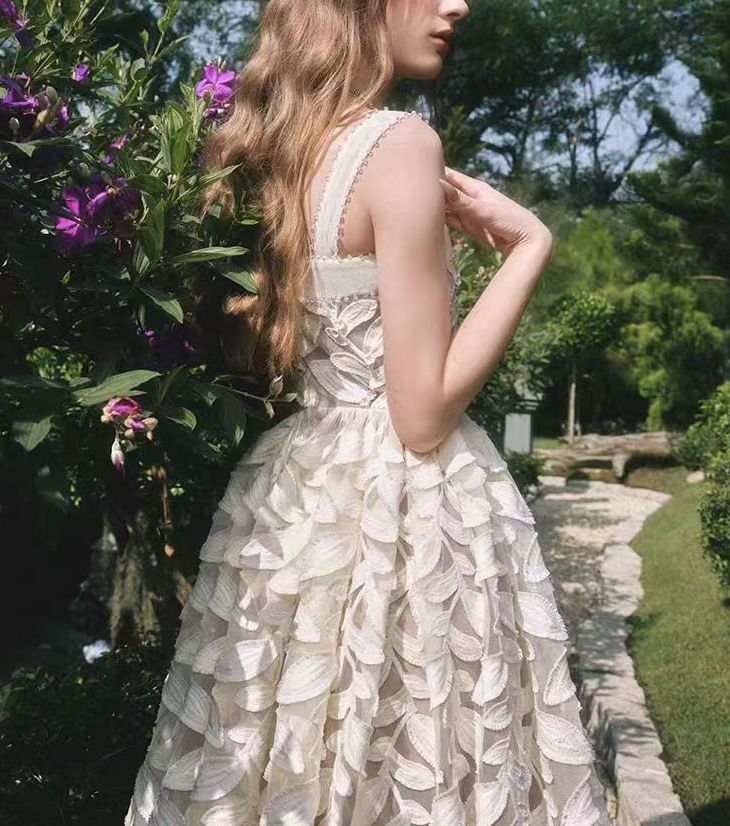 Wide Strap Feather Embroidered A-Line Cocktail Dress