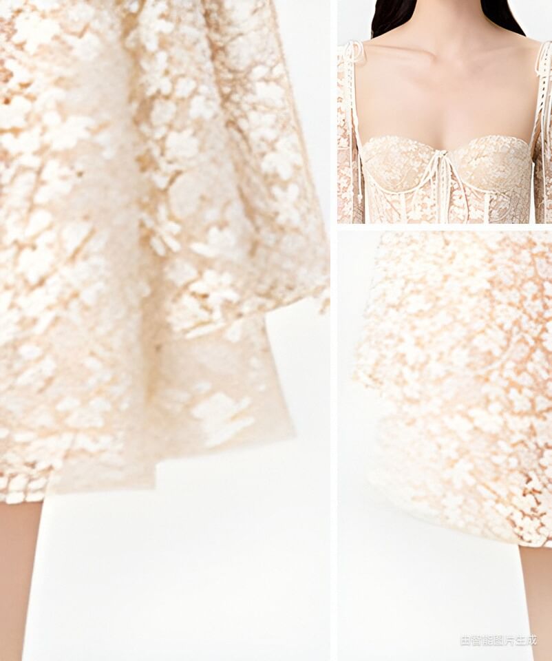 Long-Sleeve Square-Neck Mini A-Line Lace Dress