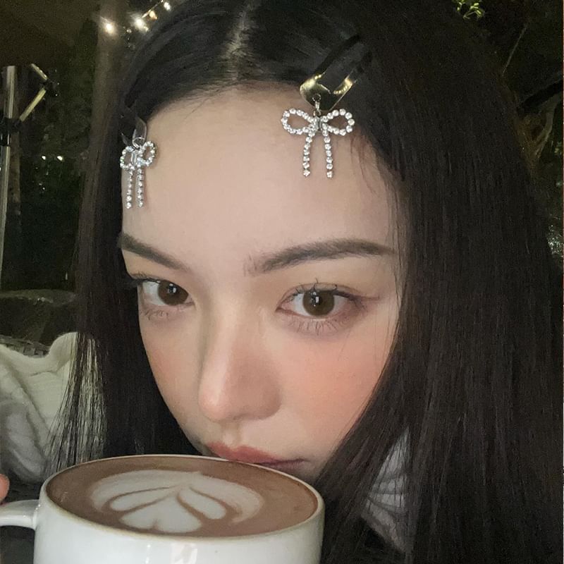 Clip Alloy Bow Set Hair Rhinestone /