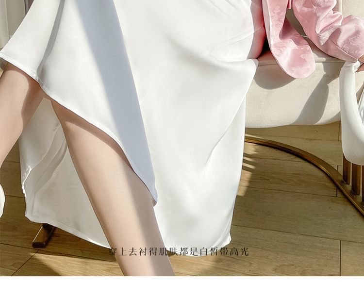 Spaghetti Strap V-Neck Plain Maxi A-Line Dress