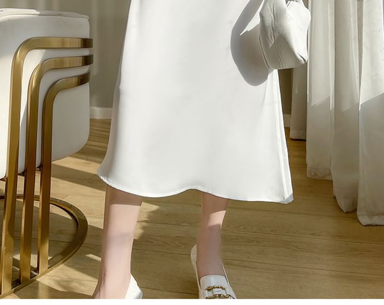 Spaghetti Strap V-Neck Plain Maxi A-Line Dress