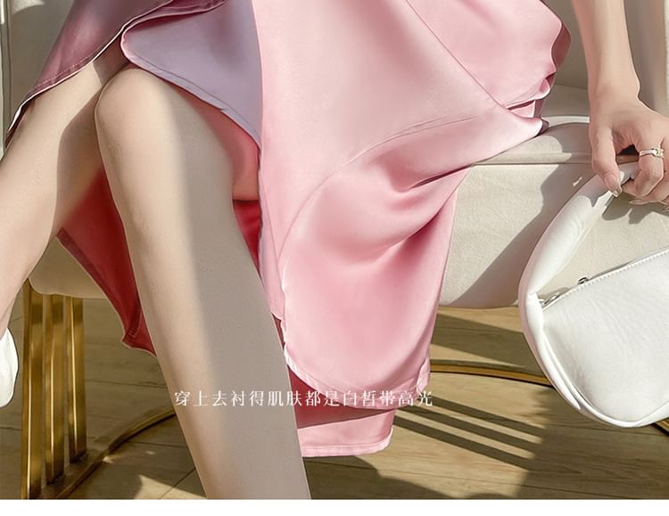 Spaghetti Strap V-Neck Plain Maxi A-Line Dress