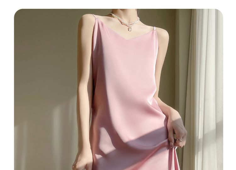 Spaghetti Strap V-Neck Plain Maxi A-Line Dress