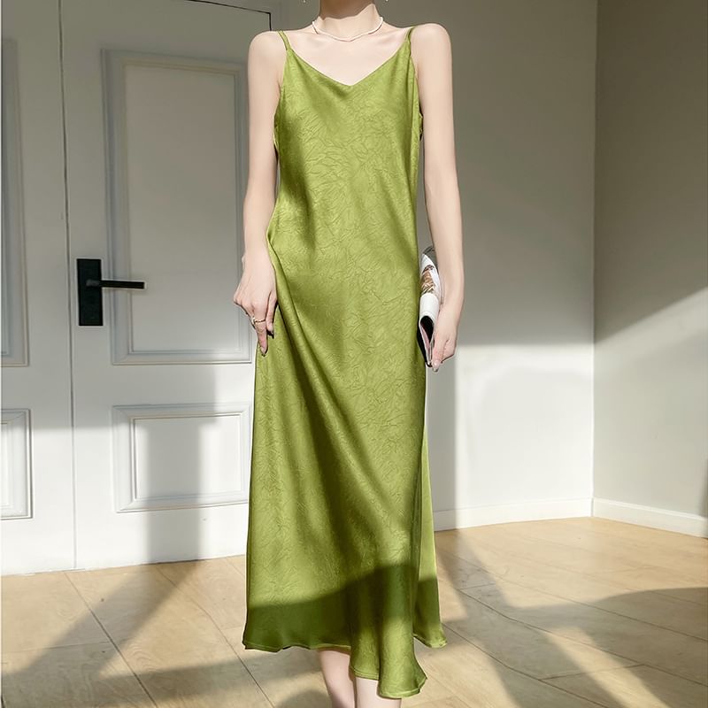 Spaghetti Strap V-Neck Print Maxi A-Line Dress