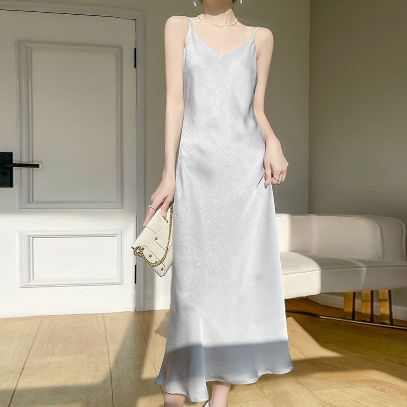 Spaghetti Strap V-Neck Print Maxi A-Line Dress
