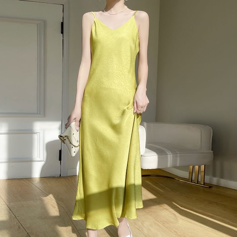 Spaghetti Strap V-Neck Print Maxi A-Line Dress