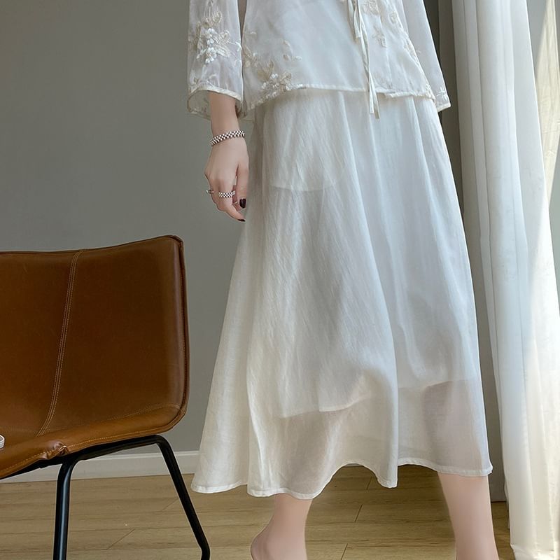 High Rise Plain Midi A-Line Skirt