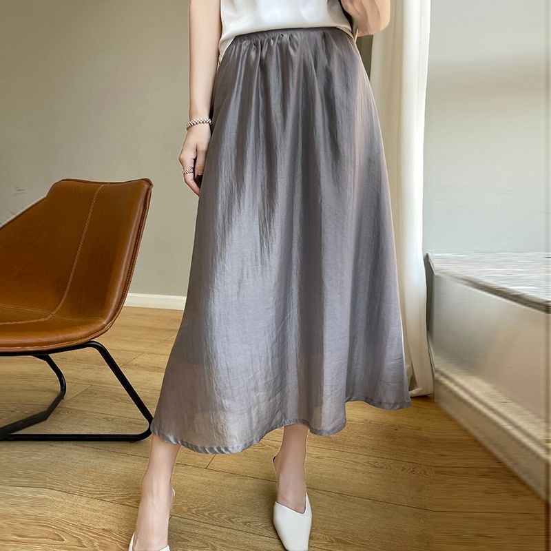 High Rise Plain Midi A-Line Skirt