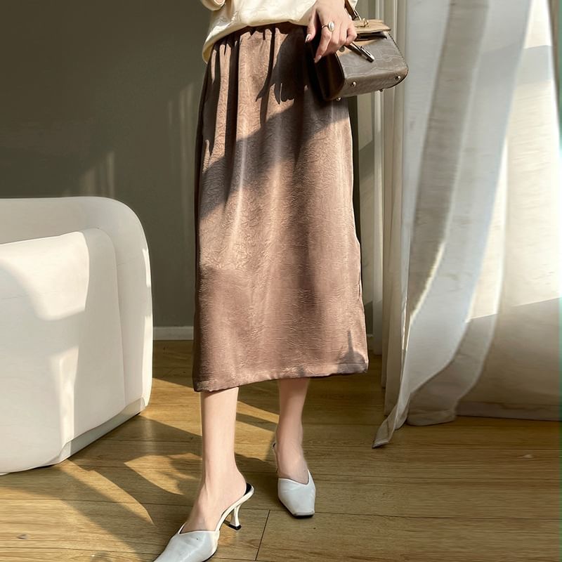 High Waist Embroidered Midi Skirt