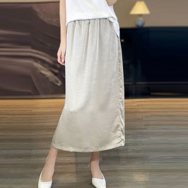 High Waist Embroidered Midi Skirt