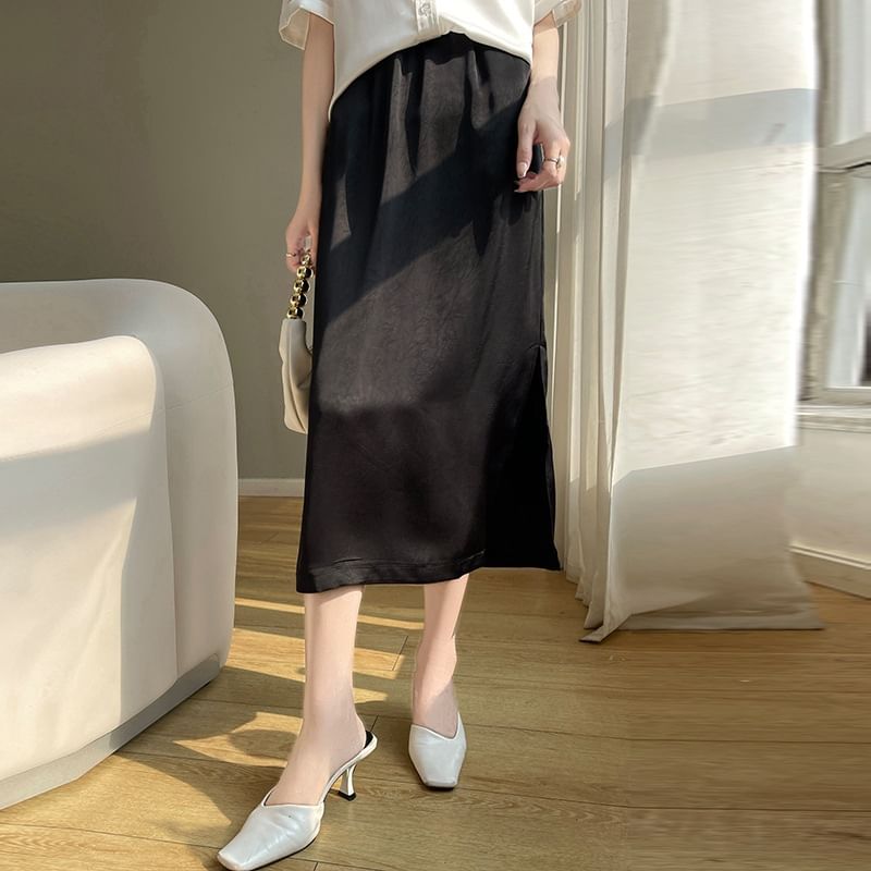 High Waist Embroidered Midi Skirt