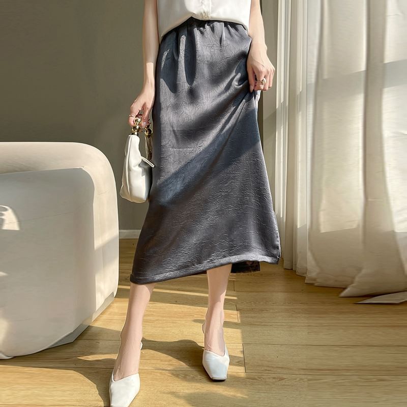 High Waist Embroidered Midi Skirt