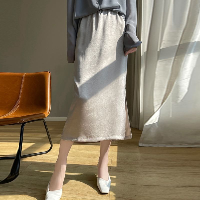 High Waist Embroidered Midi Skirt