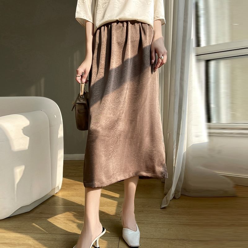 High Waist Embroidered Midi Skirt