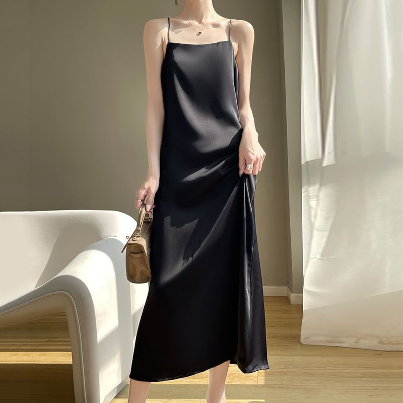 Spaghetti Strap Plain Maxi A-Line Dress