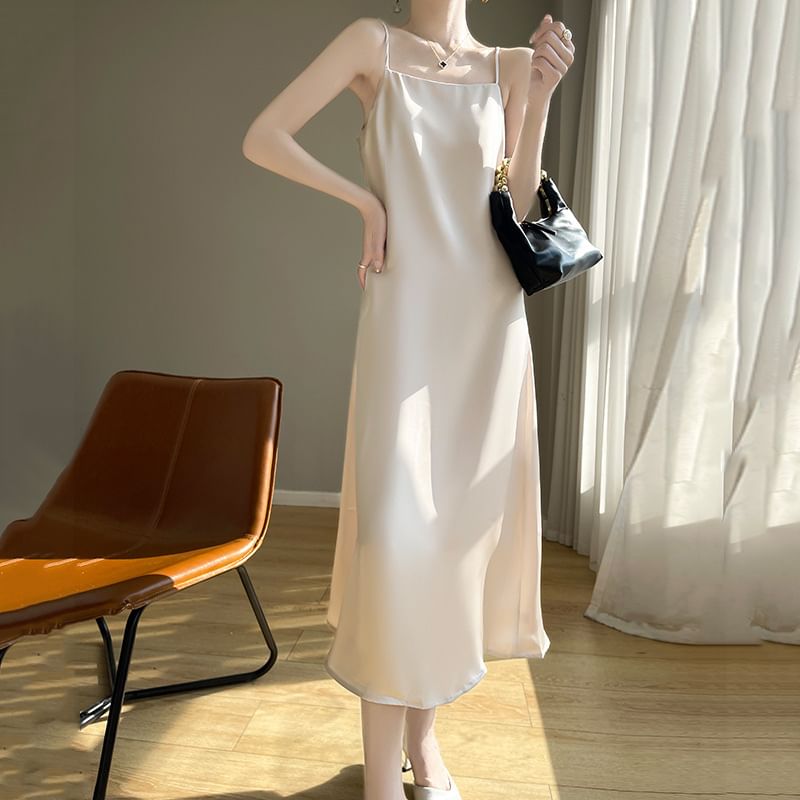 Spaghetti Strap Plain Maxi A-Line Dress
