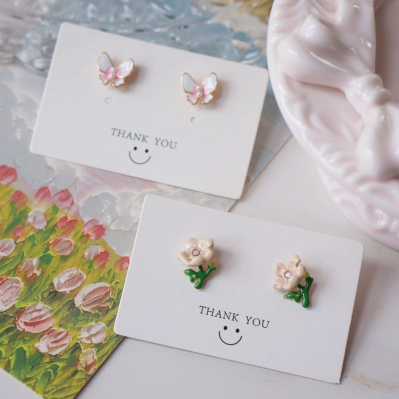 Stud Earring Butterfly / Floral Alloy