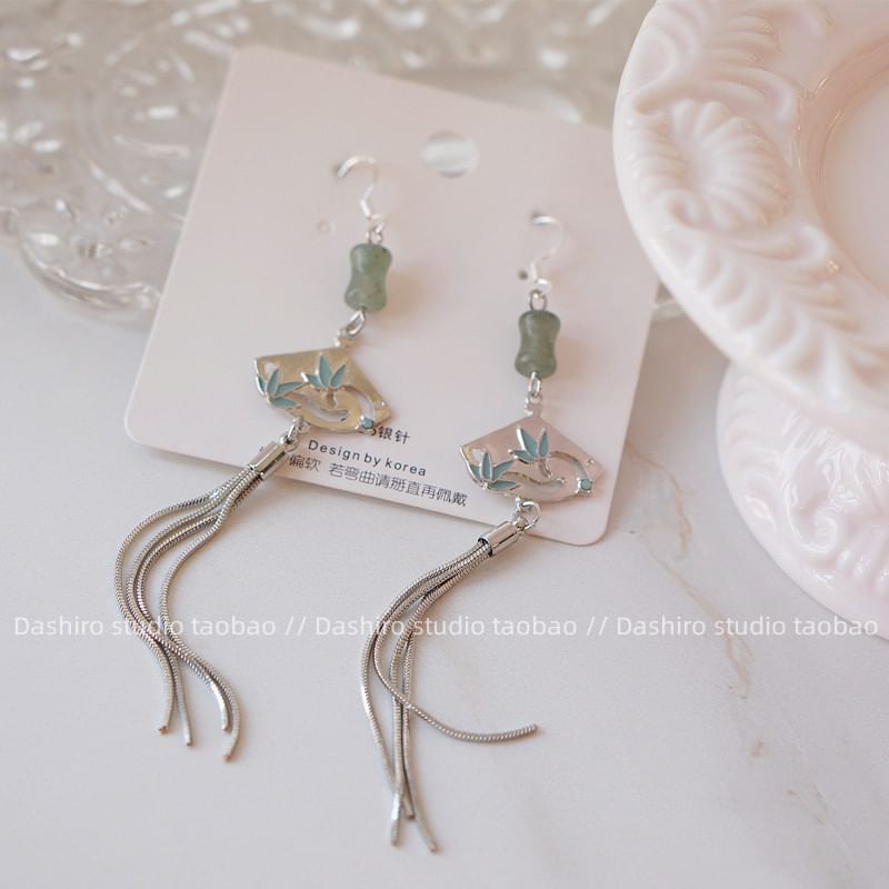 Gemstone Alloy Fan Earring Dangle Faux
