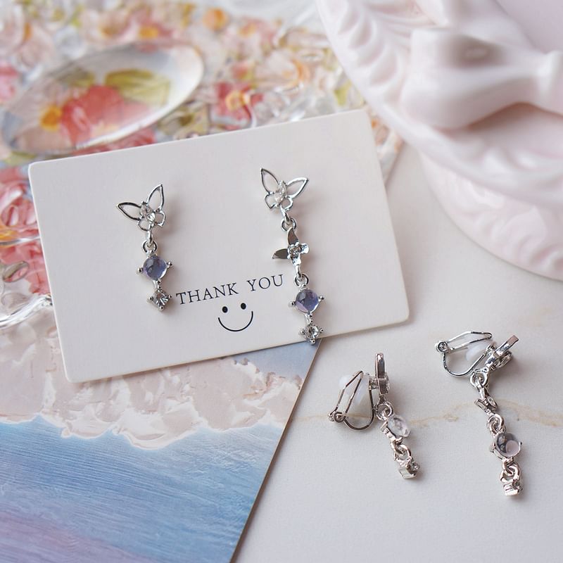 Earring Faux Dangle Butterfly Crystal Alloy Asymmetrical