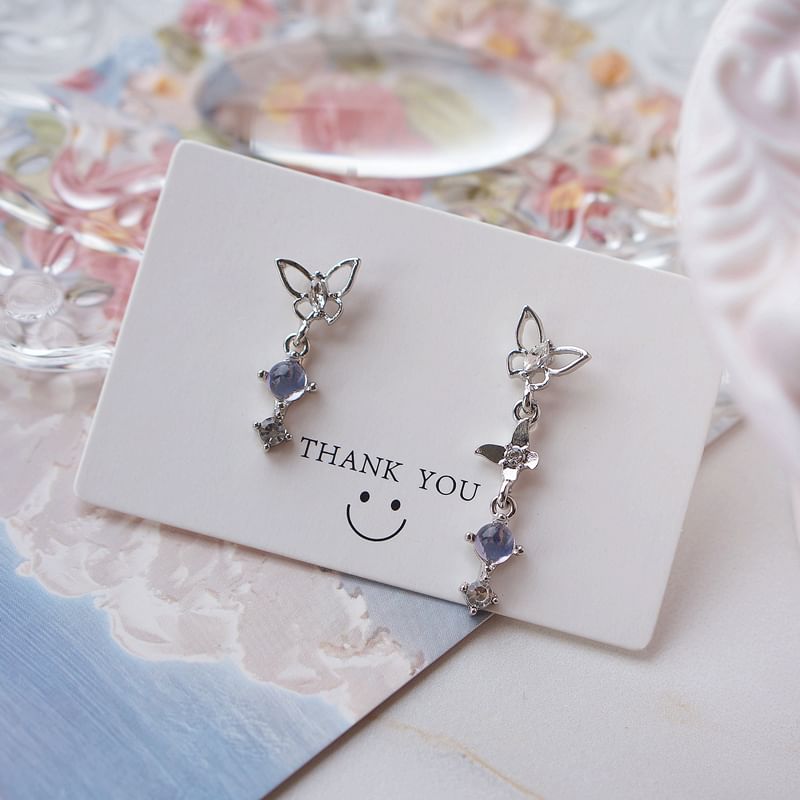 Earring Faux Dangle Butterfly Crystal Alloy Asymmetrical