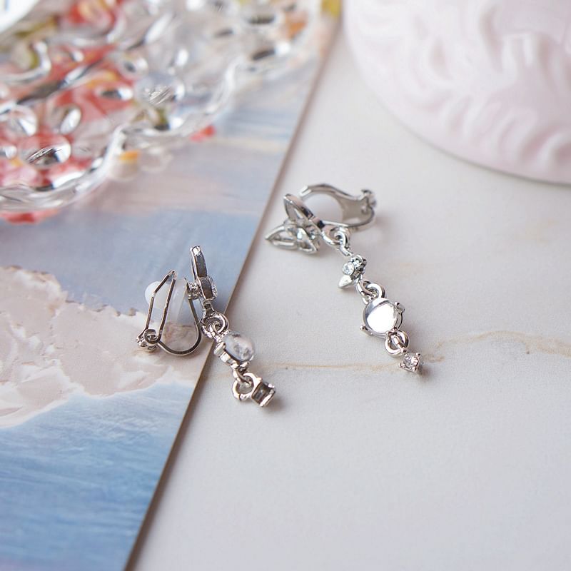 Earring Faux Dangle Butterfly Crystal Alloy Asymmetrical