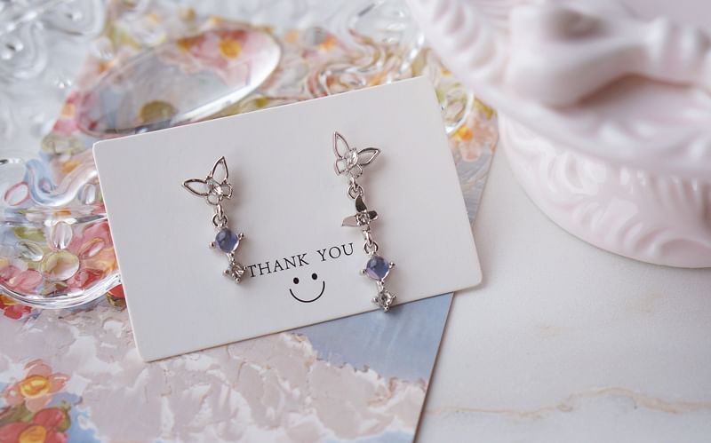Earring Faux Dangle Butterfly Crystal Alloy Asymmetrical