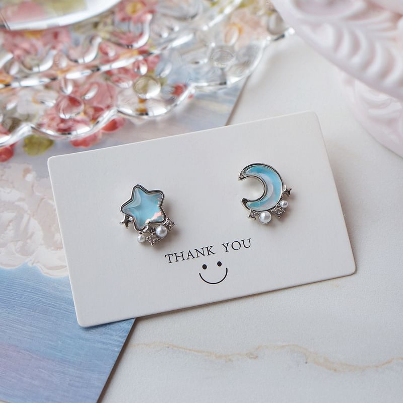 Alloy Moon Earring Stud Star Asymmetrical