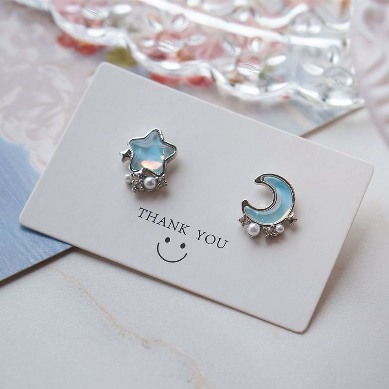 Alloy Moon Earring Stud Star Asymmetrical