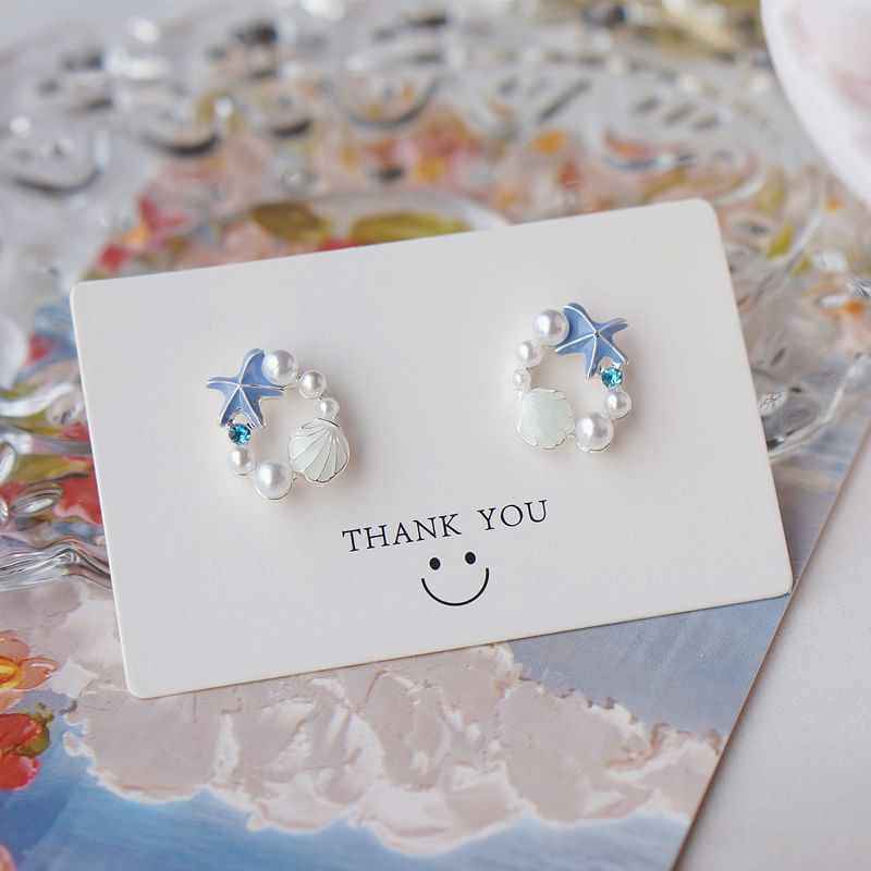 Stud Earring Pearl Faux Alloy Shell Starfish